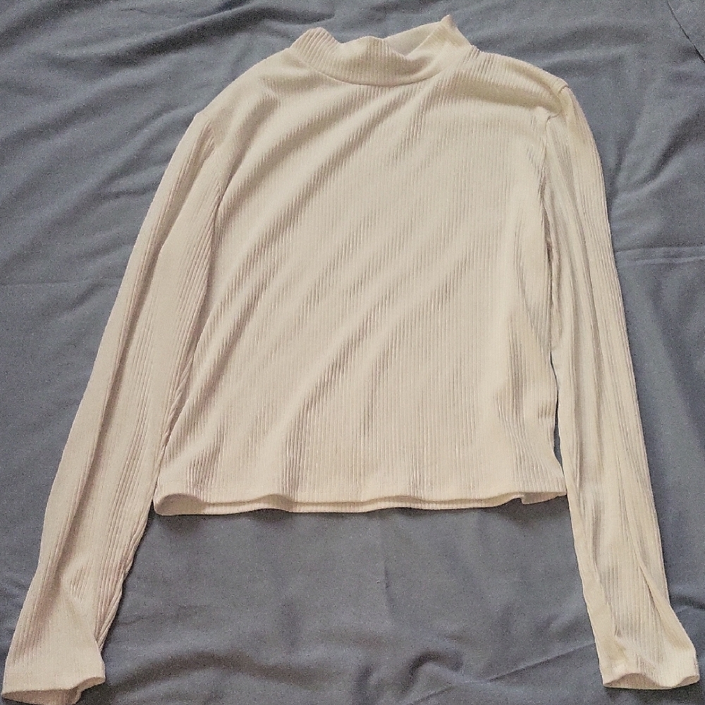 Elegant Cream Ribbed Blouse